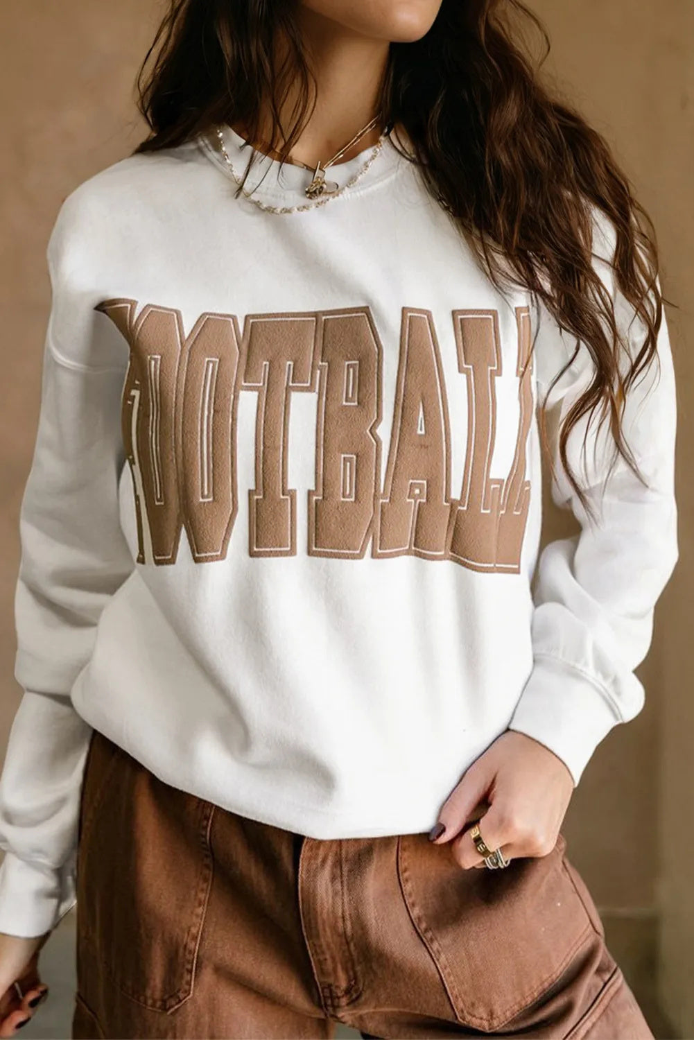 Light Grey FOOTBALL 3D Letter Graphic Crew Neck Sweatshirt