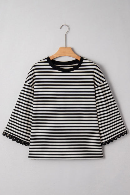 Fashion Striped Crew Neck Long Sleeves Women