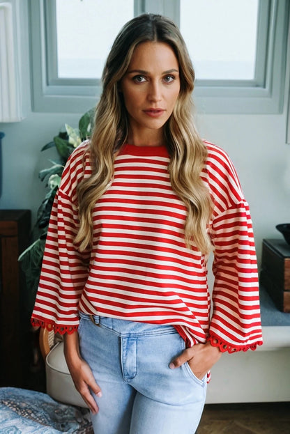 Fashion Striped Crew Neck Long Sleeves Women