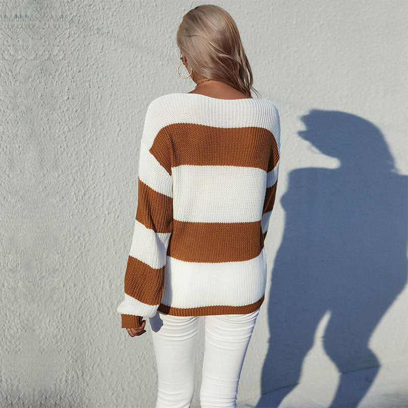 Women's Loose Crew Neck Colorblock Sweater