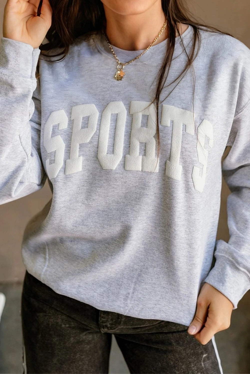 Light Grey FOOTBALL 3D Letter Graphic Crew Neck Sweatshirt