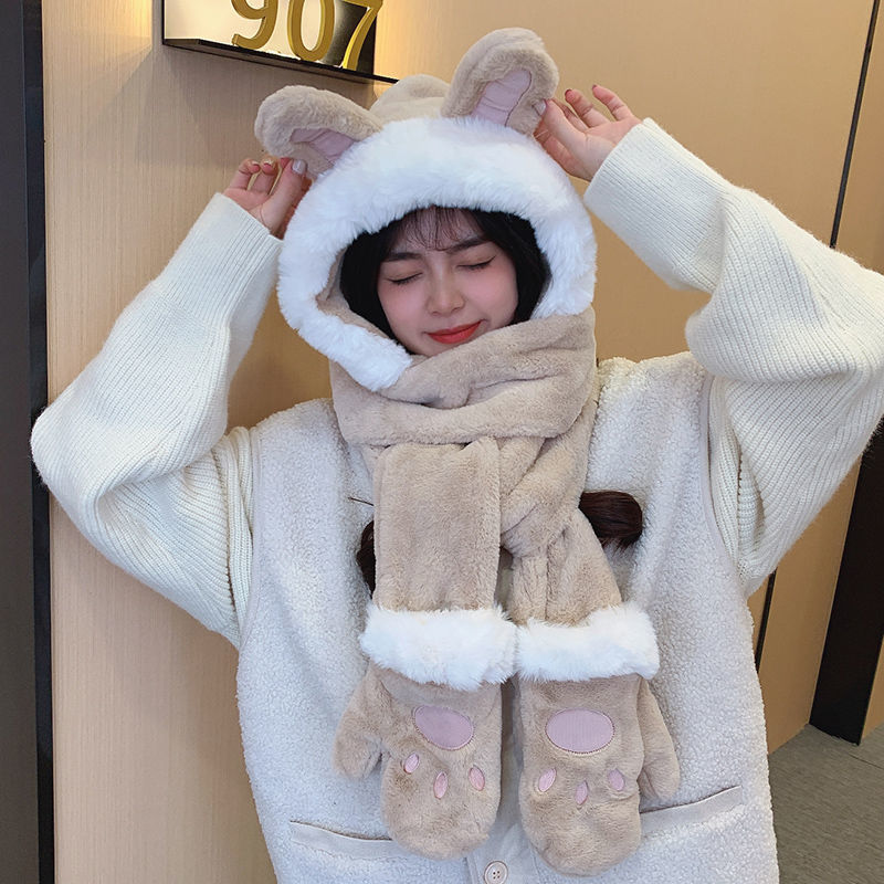 High-value Cute Hats Scarves Gloves All-in-one To Keep Warm