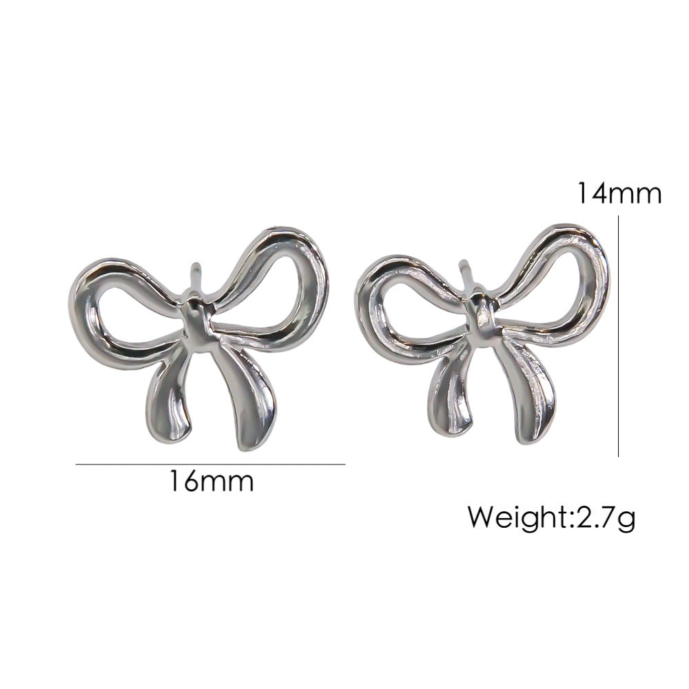 Bow Stainless Steel 14K Gold Earrings Necklace