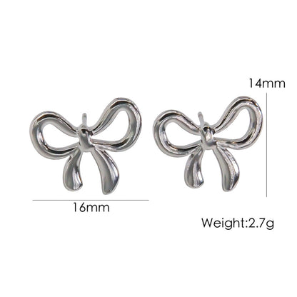 Bow Stainless Steel 14K Gold Earrings Necklace