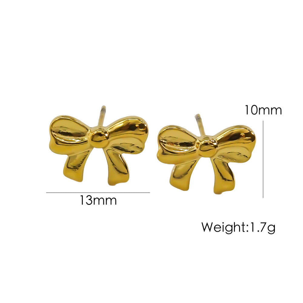 Bow Stainless Steel 14K Gold Earrings Necklace