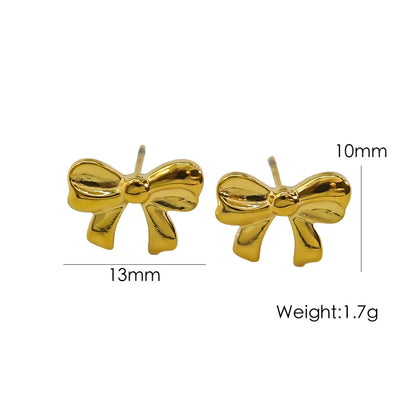 Bow Stainless Steel 14K Gold Earrings Necklace