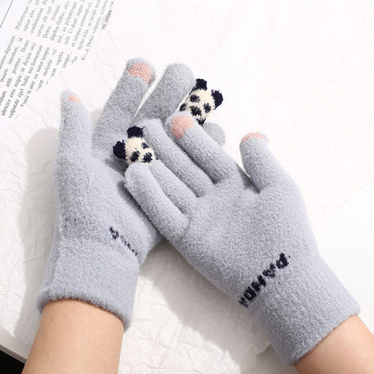 Knitted Gloves Touchscreen Winter Cute Panda Warm Goves For Cycling Women