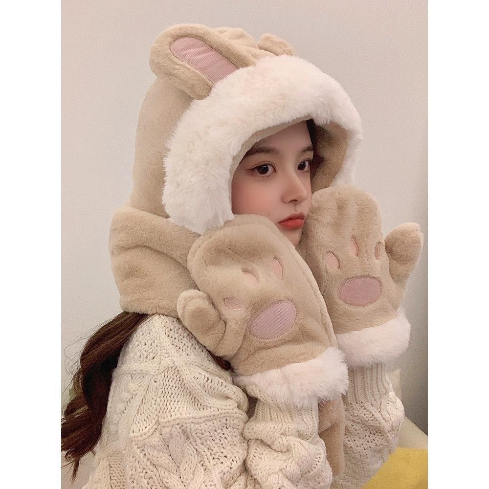 High-value Cute Hats Scarves Gloves All-in-one To Keep Warm