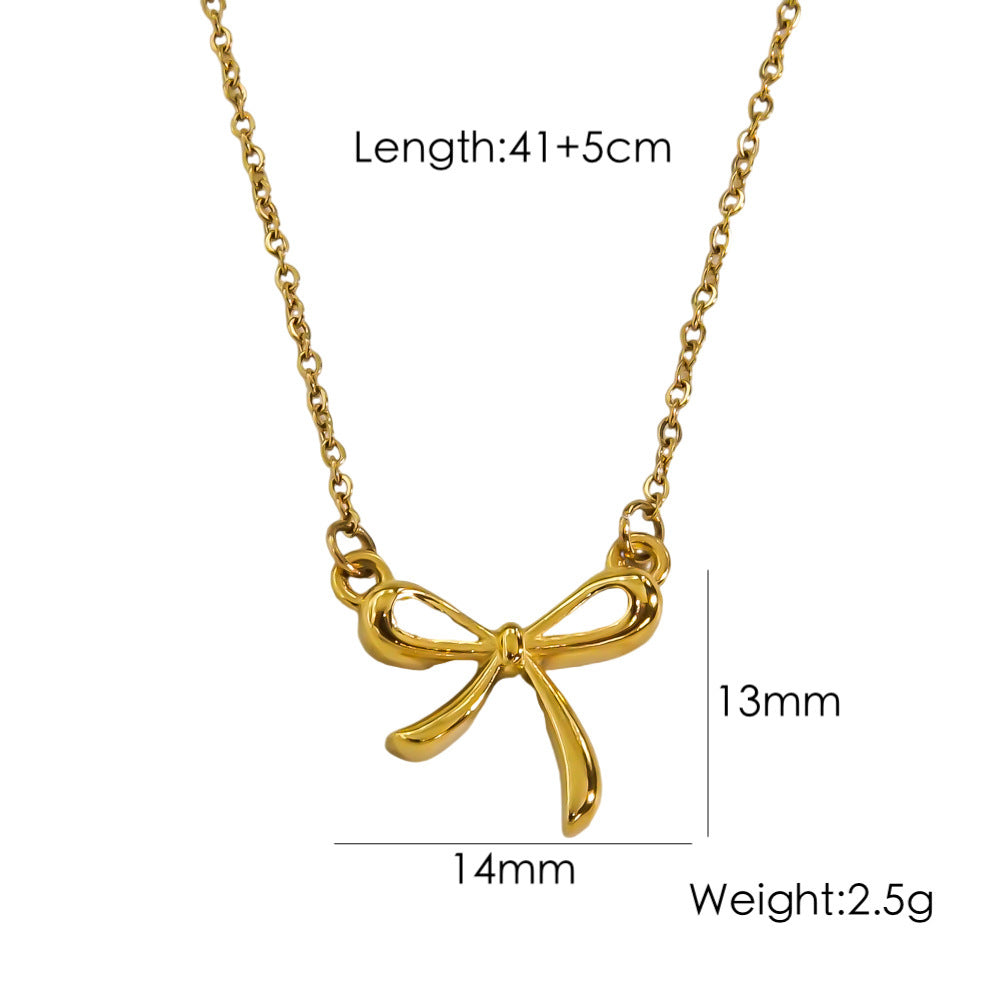 Bow Stainless Steel 14K Gold Earrings Necklace