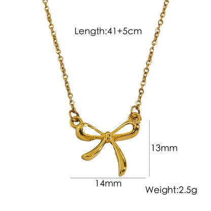 Bow Stainless Steel 14K Gold Earrings Necklace