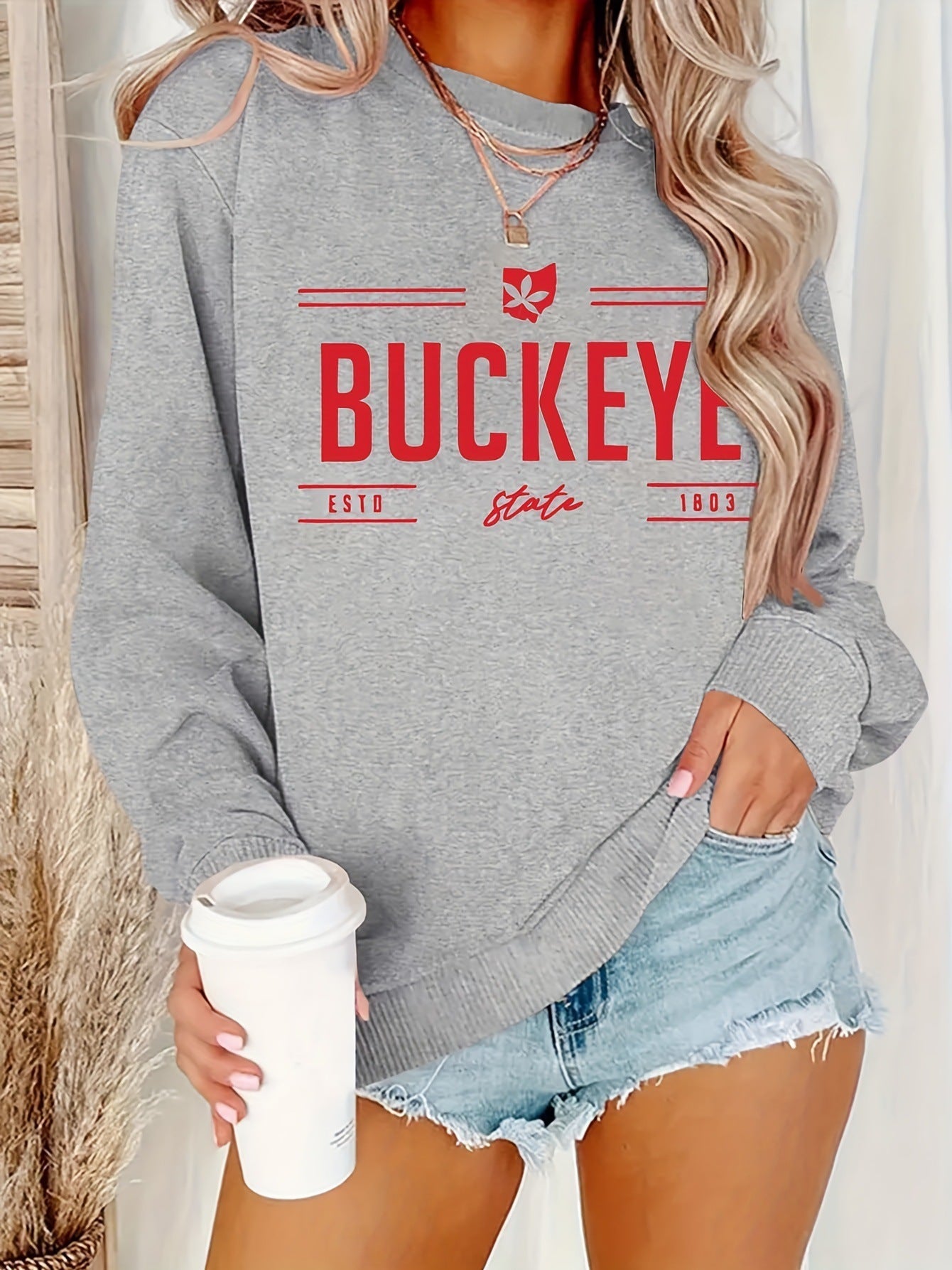 Ohio Pattern Women's Crew Neck Casual Pullover