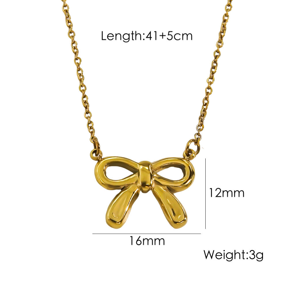 Bow Stainless Steel 14K Gold Earrings Necklace