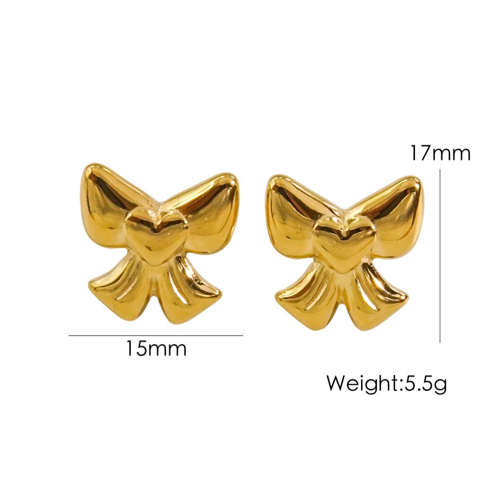 Bow Stainless Steel 14K Gold Earrings Necklace