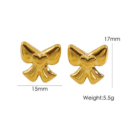Bow Stainless Steel 14K Gold Earrings Necklace