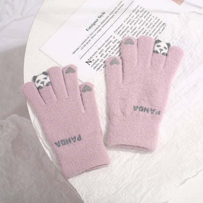 Knitted Gloves Touchscreen Winter Cute Panda Warm Goves For Cycling Women