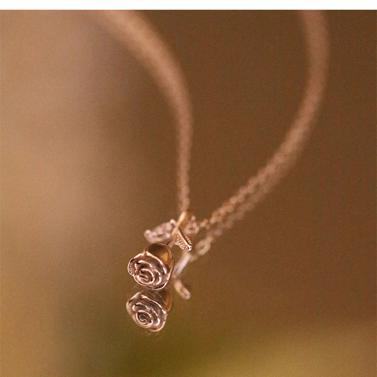Silver Plated Rose Pendant Necklace For Women