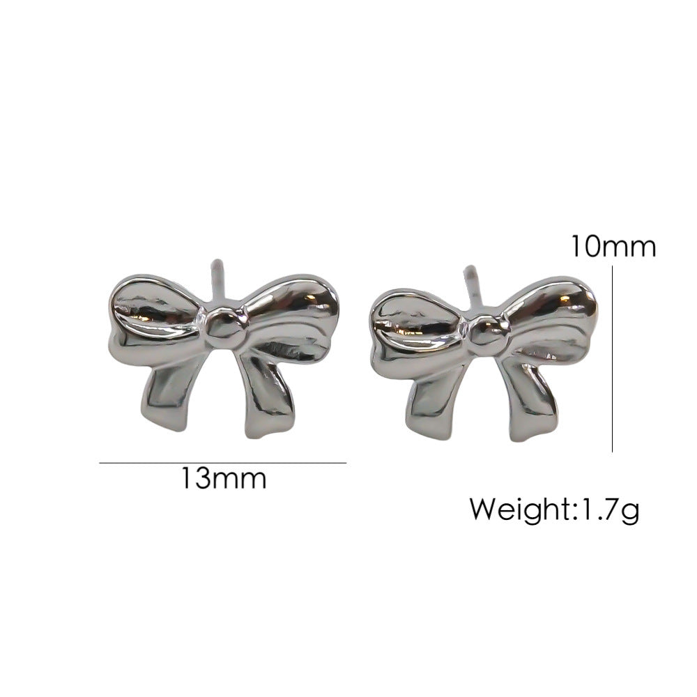 Bow Stainless Steel 14K Gold Earrings Necklace