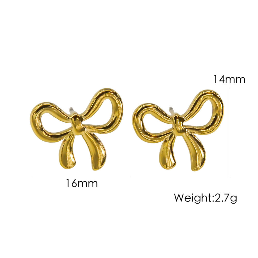 Bow Stainless Steel 14K Gold Earrings Necklace