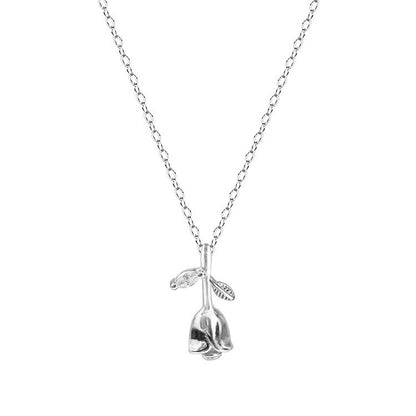 Silver Plated Rose Pendant Necklace For Women