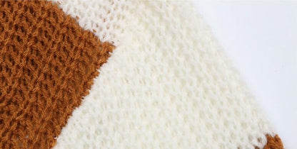 Women's Loose Crew Neck Colorblock Sweater