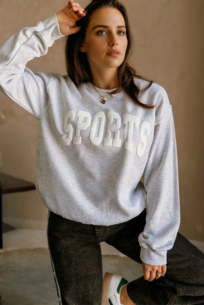 Light Grey FOOTBALL 3D Letter Graphic Crew Neck Sweatshirt